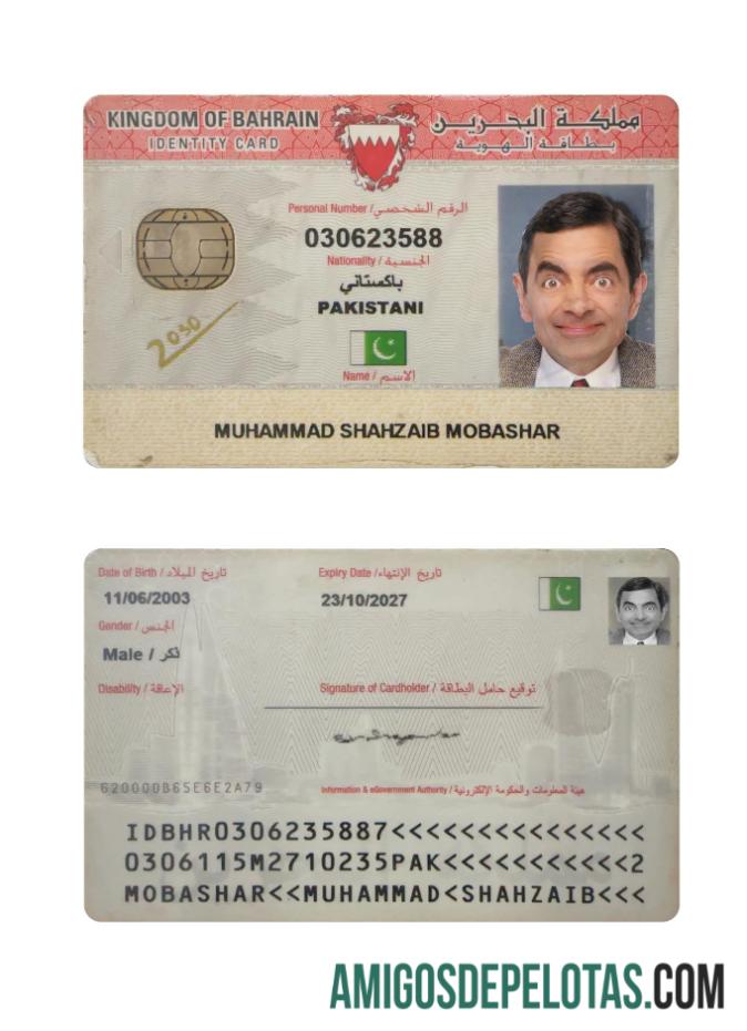 Cartão de identificação do Bahrein 2019 presente amostra